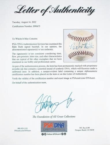 Zapanjujuća baba ruth Singl potpisana američka liga bejzbol podebljani potpis PSA DNK - Autografirani bejzbols