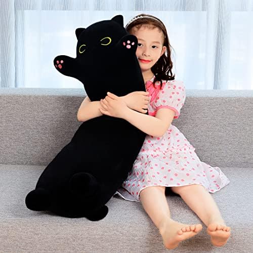 Mekana duga crna mačka Plišana igračka 35,4 inča preslatke plišane igračke plišani jastuci za tijelo mače plišani jastuk Kavai velika
