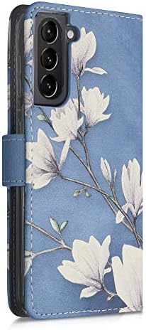 torbica-novčanik kwmobile, kompatibilan sa Samsung Galaxy S21 - Torbica od umjetne kože - Tamno-smeđa boja магнолий / Bijelo / plavo-siva