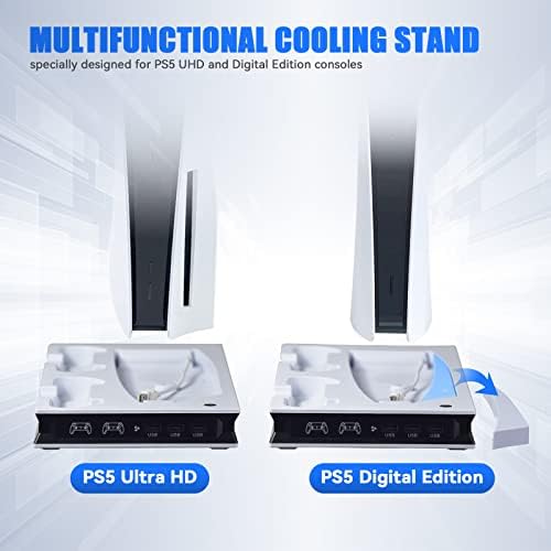 Rashladni stalak JZW-Shop za PS5 s ventilatorom, stanica za punjenje dva kontrolera PS5 za konzole PS5, višenamjenski stalak za PS5