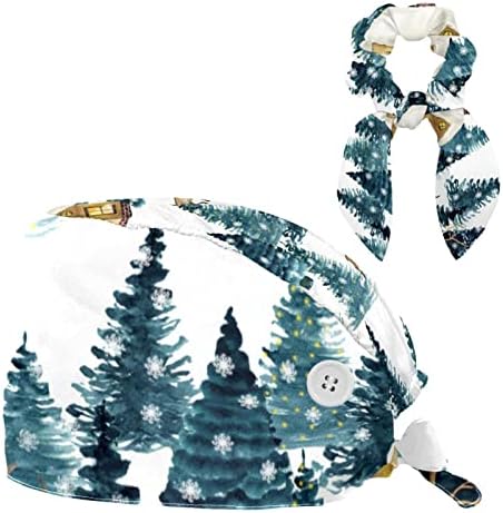 Božićno drvce i Raindeer Radna kapa s gumbima podesivi buffant šešir unisex pilinga s pramčanom kosom