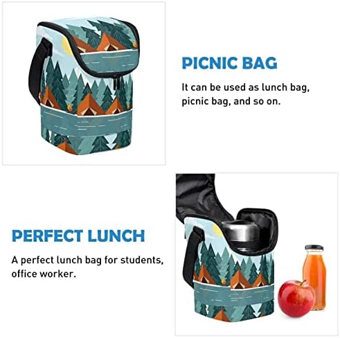 Ženska torba za ručak za muškarce, Muška kutija za ručak, ručno oslikani uzorak plava šuma