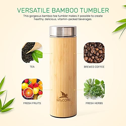 Bambusov vrpca s bočicom za umućene čajne list od labavog cjedila - napredni dvostruko izolirani termos od nehrđajućeg čelika - najbolji