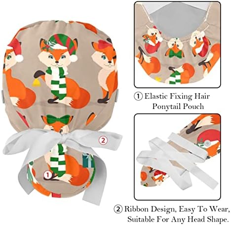 2 Pakiranje podesivih radnih kapica Bouffant Hat s gumbima Rastely Band Tie Back Scrub šešir za žene muškarci božićno drvce