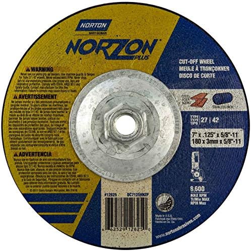 Norton 66252912625 7x.125x5/8-11 in. Norzon Plus SGZ CA Type 27/42 kotačići kotači za desni kut, 24 grit, 10 pakiranja
