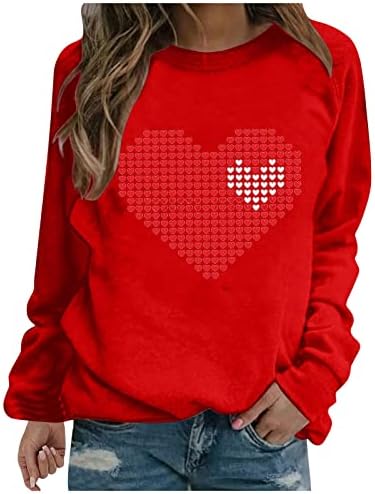 JJHAEVDY WOONSE SUTA LJUBAV SRCE PRINT TOPS Sretni košulje za Valentinovo Grafički pulovers Crewneck Pulover vrhovi