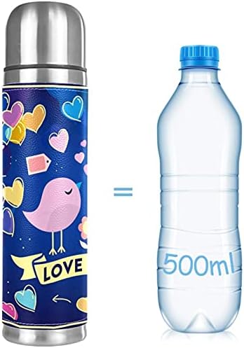 Vakuum od nehrđajućeg čelika, izolirana šalica, plava ljubavna ptičja tiskana termos boca za vodu za vruća i hladna pića, djeca odrasli