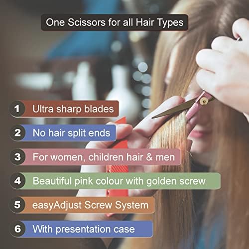 Ružičaste škare za rezanje kose za frizere i brijači, 5,5 inčni škare za kosu s prezentacijskim kućištem