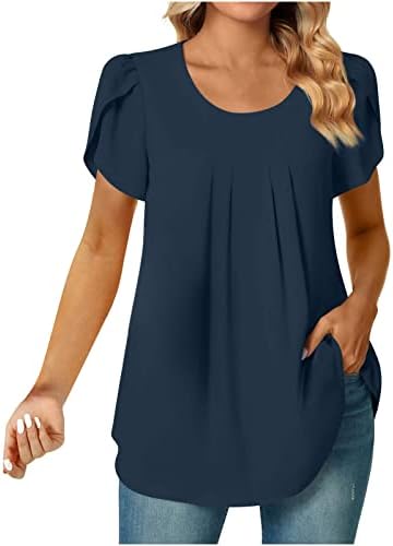 Ženski elegantni vrhovi kratkih rukava s laticama za izlazak, ljetna obična majica, Nabrane tekuće bluze s okruglim vratom, e-mail