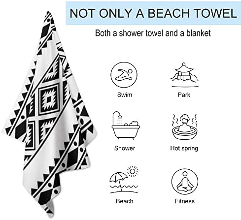 Vantaso Black White Boho kadu za kupanje Preveliki lagani 31x51 inčni ručnik za ručnik za putnički bazen joga kampiranje za odrasle