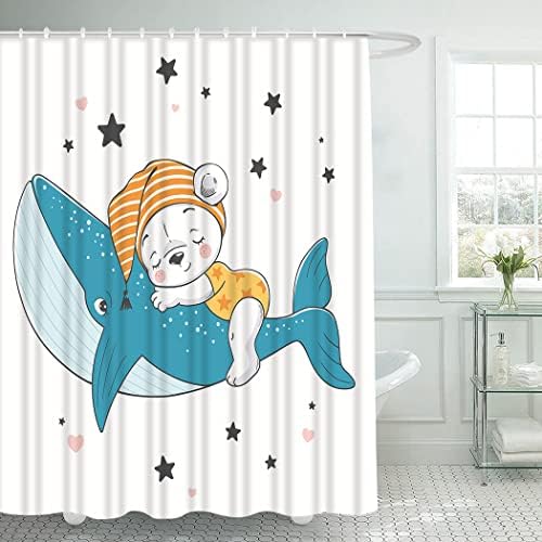 Zavjesa za tuš s kitom i medvjedom crtana zavjesa za tuš sa spavaćim medvjedom i zvijezdom kita dekor dječje kupaonice vodootporna