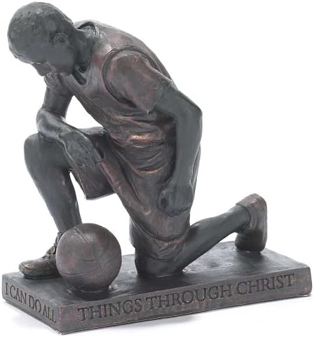 Dijeći kroz Krista moleći košarku 5 inča siva smola kamena tablica gornja figurica
