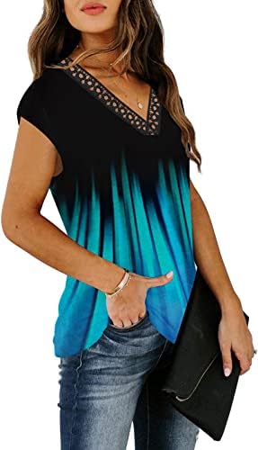 Etcyy ženski ljetni vrhovi 2023 Trendi tenkovske vrhove labave fit čipke cvjetni print čahure rukave majice bluze