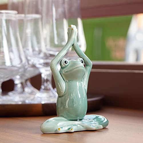 OWMELL 3,5 Keramička meditirajuća statua žabe, joga poza Zen Frog Figurica za dekor doma - zelena Namaste