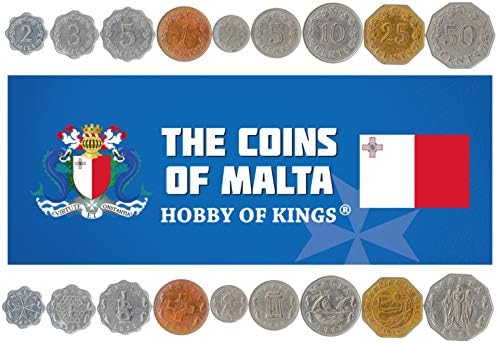 7 kovanica s Malte | Zbirka malteških kovanica 1 2 5 10 25 50 50 centi 1 lira | Cirkuliran 1991-2007 | Blue Rock Thrush | Mahi Mahi