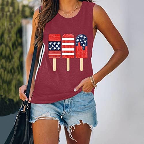 majice 4. srpnja, majice s naramenicama za žene, Majica Bez rukava s izrezom U obliku slova U, američka zastava, zvijezde, pruge, kravata