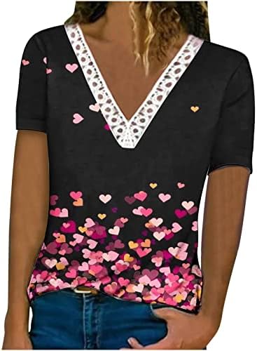 Cvjetni print vrhovi za žene čipke obloga v vrat majice kratke rukave ljetne ležerne labave udobne majice za pulover majice
