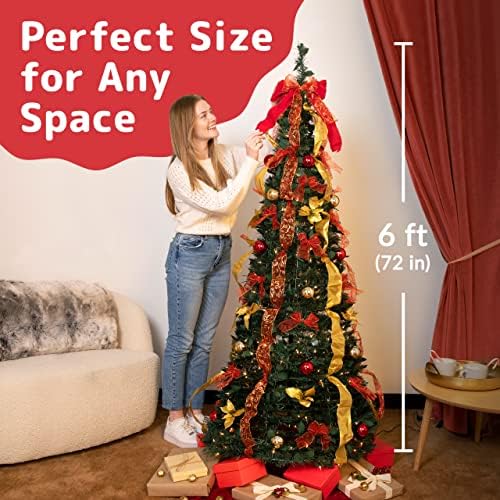 Prextex Premium 6 ft unaprijed ukrašeno božićno drvce - Pop up božićno drvce sa svjetlima i ukrasima srušeno božićno drvce sa svjetlima