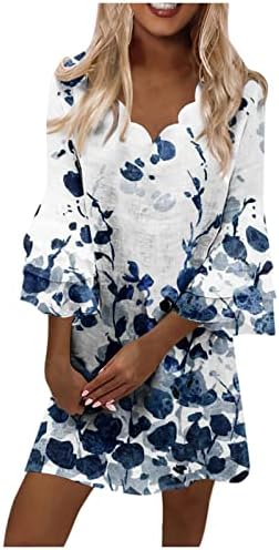 Ayaso Ljetne haljine za žene 2023 Moda svježi tiskani v-Neck 3/4 rukava Mini haljina casual elegantna boho plaža na plaži Sundress