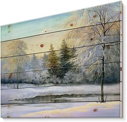 DesignQ zelena stabla u prekrasnom zimskom krajoliku tradicionalni zidni dekor, bijelo drveno zid umjetnost, veliki pejzaži drvene