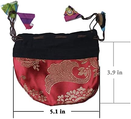 3pcs ručno tkane nepalske torbe od damast tkanine s vezicama, male slatke prijenosne torbe za obujam kombinirane za djecu, žene, muškarce,