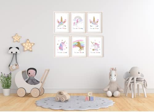 Veedoo Rainbow Unicorn Dekor za djevojčice spavaće sobe - Motivacijske pozitivne afirmacije zidni dekor, Set od 6 jednorog plakata