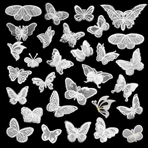 Yayatty 30 komada čipkasti leptir nanošenje za vezenje leptir šivanje željezo na flasteru za vjenčanu mladenku haljinu šivanje zanat