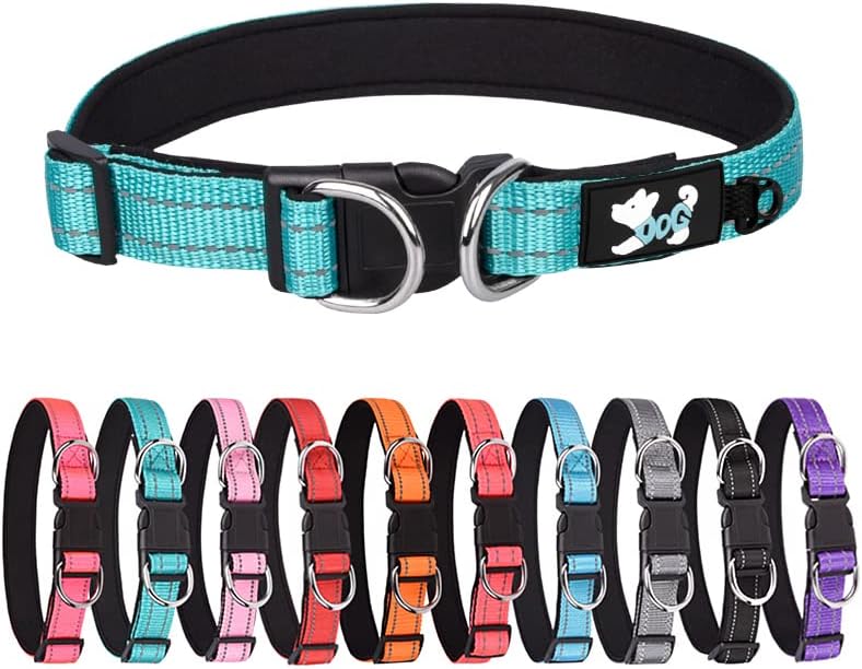 Šarmgs reflektirajući ogrlice za pse za srednje pse, neoprenski podstavljeni psi ovratnici s dvostrukim sigurnosnim dvostrukim d-prstenom