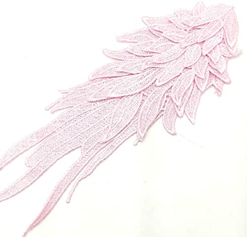 Yoogcorett 1 par ružičasta vezena anđeoska krila od čipkane tkanine šivanje na cvjetni flasteri Applique za vjenčanje uradi sam zanat