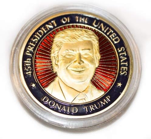Predsjednik Trump i sjajni novčići za pečate u kutiji od drveta