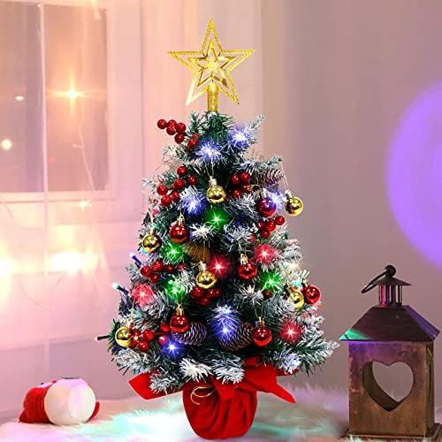 Fayavoo Mini božićno drvce, 24 inča Umjetna tableta božićno drvce 50 LED svjetla, stol Malo Xmas Tree s božićnim kugličnim ukrasima