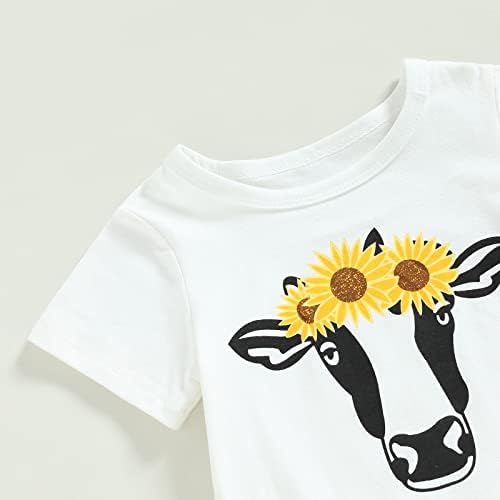 Bonangber Western djevojčica odjeća ljeto boho krava print kratki rukavi vrh za kratke rukave+hlače za cvijeće