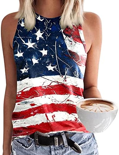 4. srpnja majice za žene sa zastavom SAD-a ljetni vrhovi bez rukava s okruglim vratom sa zvijezdama na pruge majica s kravatom u boji