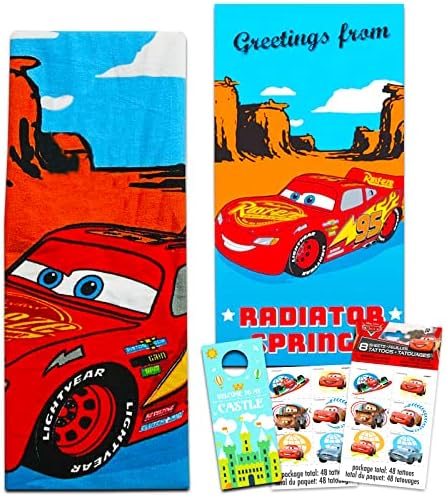 Disney Cars Set za ručnike za plažu - snop s munjama McQueen Microfiber Pool ručnik plus automobili privremene tetovaže i još mnogo