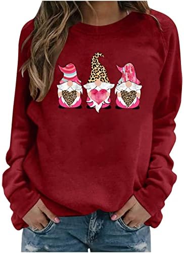 Valentinovo dukserica žena Gnome grafička košulja casual bluza vrhova posada vrat solidna pulover majice odjeća