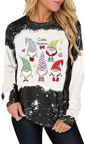 Božićne košulje za žene Slatki gnomi jeleni grafički dugi rukavi raglan majice casual modni xmas majice