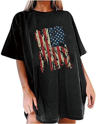 Patriotske pruge majica za žene Nezavisnost Majice Vintage Loose Fit Tunika vrhovi kratki rukavi Ljetne bluze