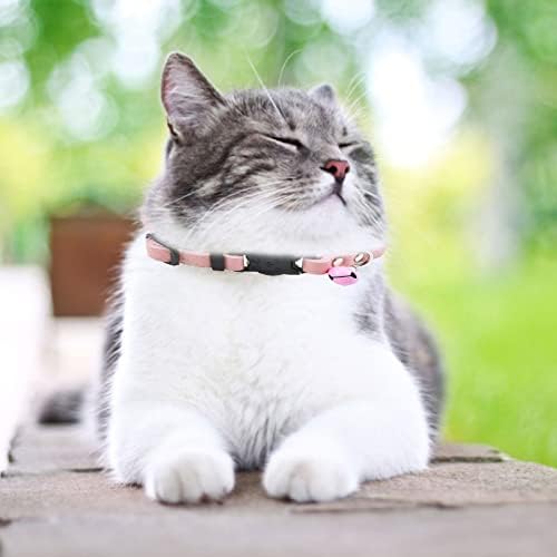 Set kožnih ogrlica i oznaka za mačke od 2 komada, ogrlica za mačke sa zvonom i oznakom s imenom, kožne mekane podesive ogrlice za kućne