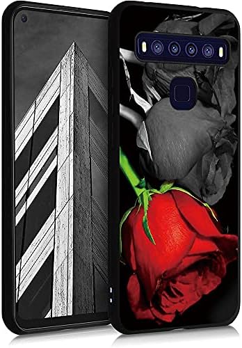 Esakycn za futrolu za tcl 10l, kućište telefona silikon crna s dizajnom ruže, djevojke žene ultra tanke šok meke zaštitne poklopce