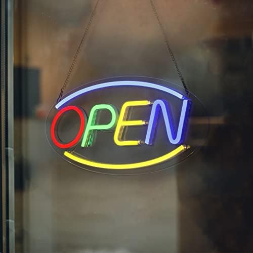 Otvoreni znakovi za poslovanje 4 boje, Ousheng 16,5 X8 Neon LED Otvoreni znak s znakom radnog vremena, sat će se vratiti, oglašavajuća
