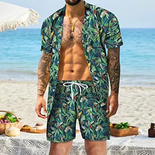 XZHDD MENS HAVAIIAN 2 ČASE SETS Ljeto povremeni tropski cvjetni gumb za ispis dolje Aloha košulja plaža kratke hlače Postavite odjeću