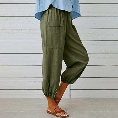 Meyya ljetne ženske pamučne lanene hlače hlače visokog struka struka struka struka s džepovima