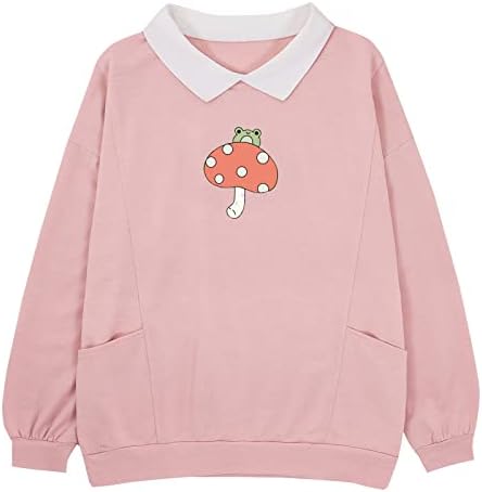 Cm c & m wodro žene žaba dukserica kawaii gljiva slatka velika pulover tinejdžerka estetski cottecore odjeća džepni vrhovi