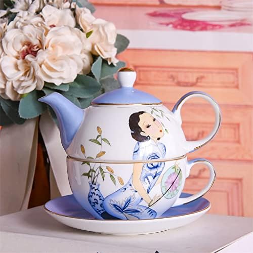 Fguikz ručni keramički čaj set set majke i djeteta kosti porculan porculan kava britanska vintage cvjetni čaj lonac