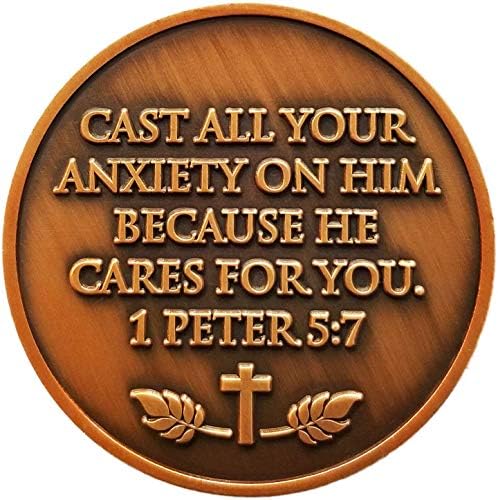 Nemojte biti tjeskobni, vjerujte u mene, antikni zlatni kovanik, on se brine za vas - 1 Peter 5: 7 Poklon