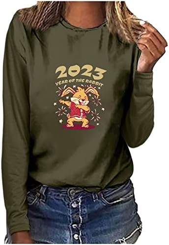 Sretna Nova godina 2023. košulje s dugim rukavima za žene, tinejdžerske djevojke casual modne majice majice novost majice majice bluza