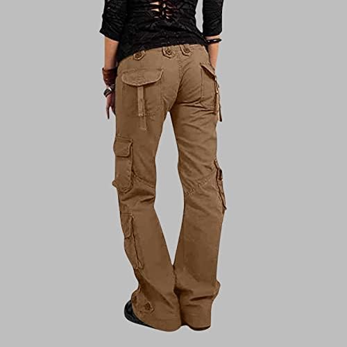 Ženske teretne hlače s džepovima casual vintage labavi struk za izvlačenje vanjski ravni Y2K teretni duge hlače