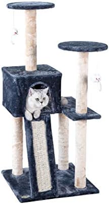 54 Kutno mačje drvo 5 namještaj za kuću za kućne ljubimce, siva/ bež, s postom za grebanje i visećim igračkama za kućne mačke