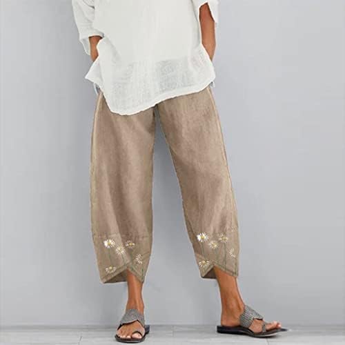 Mtsdjskf pamučne lanene hlače Žene, palazzo elastični-stručni ljetni platneni hlače s džepovima ženske poslovne hlače