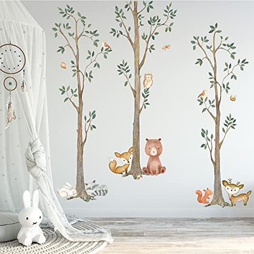 Woodland akvarel zidne naljepnice tkanina Tkanina životinjska bića - medvjed, lisica, rakun, zec, vjeverica, sova vrtića naljepnice